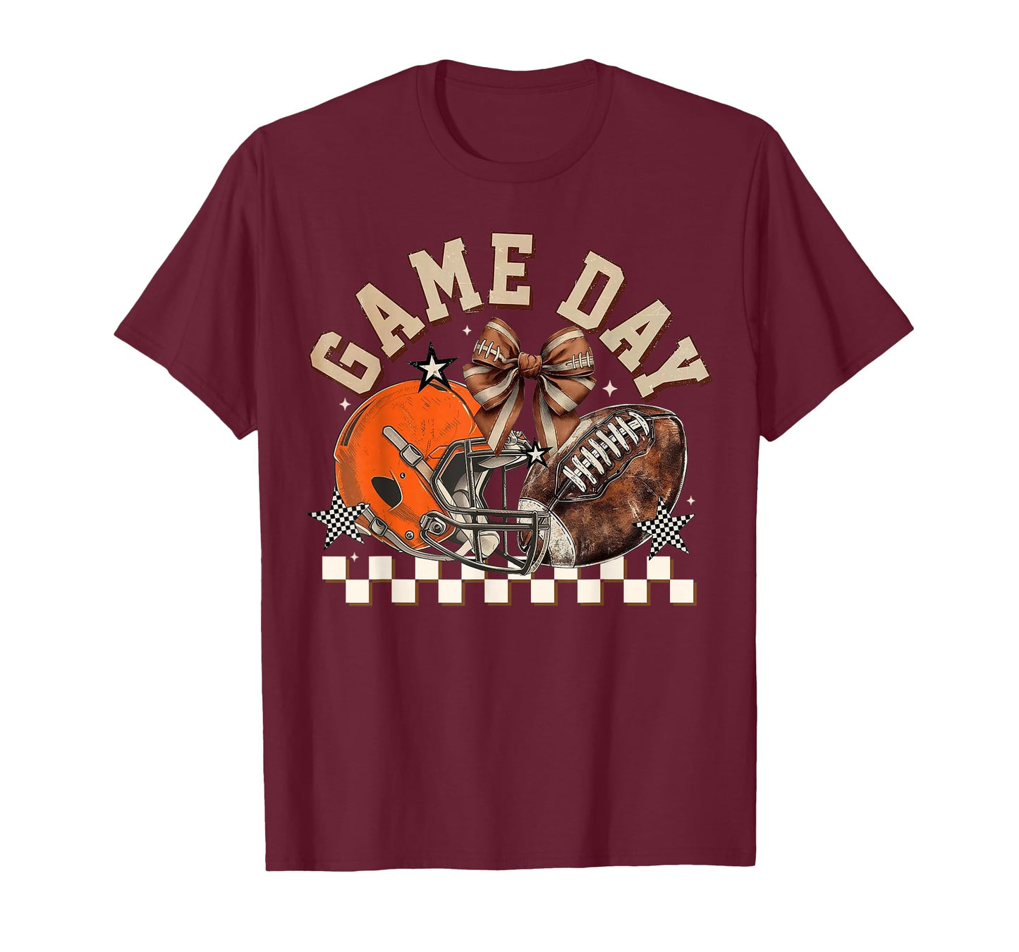 Vintage Football Mom Orange Coquette Bow Game Day Women Girl T-Shirt