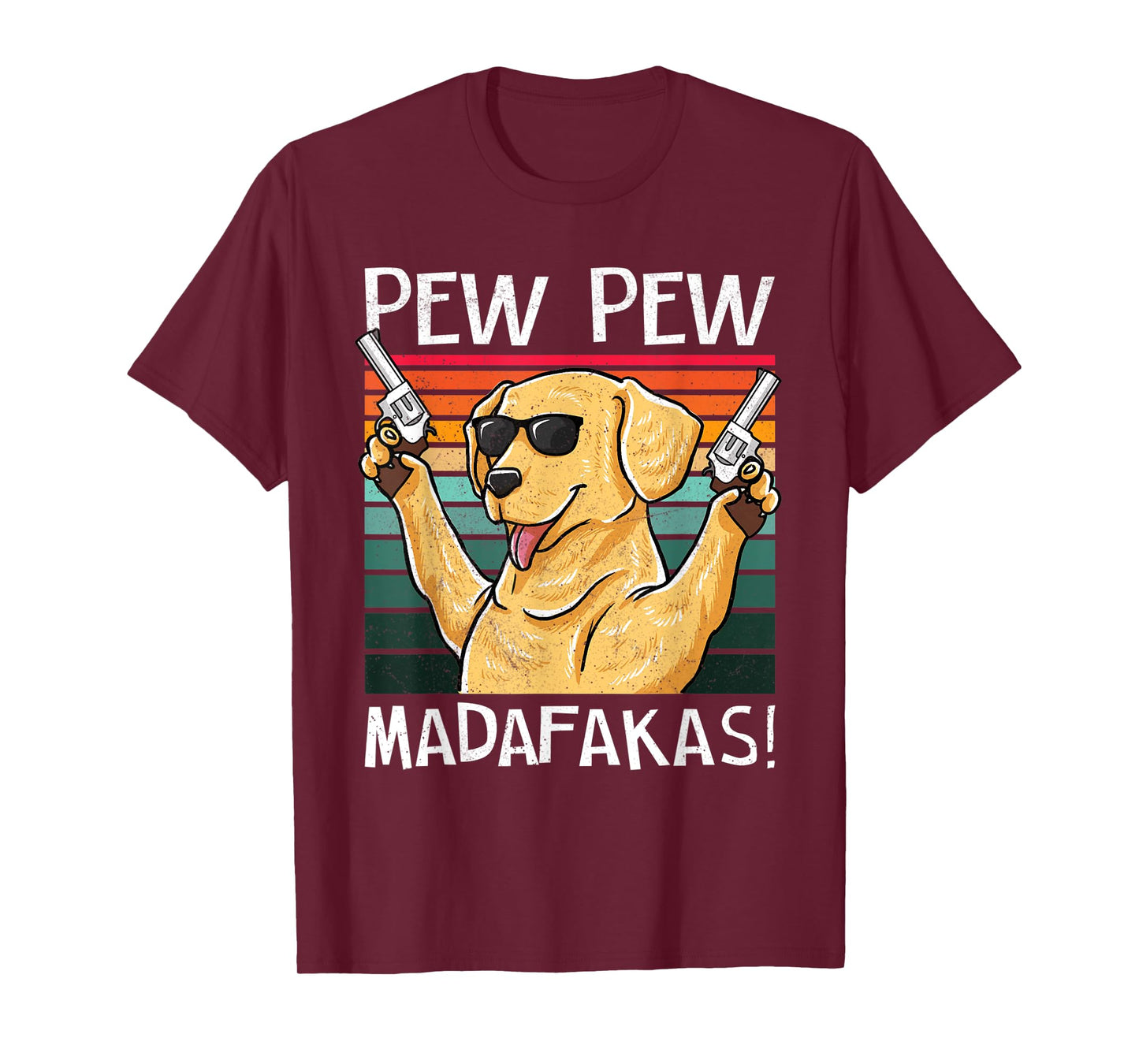 Labrador Pew Pew Dog Vintage Retro Sunset Dogs Guns Nerd T-Shirt