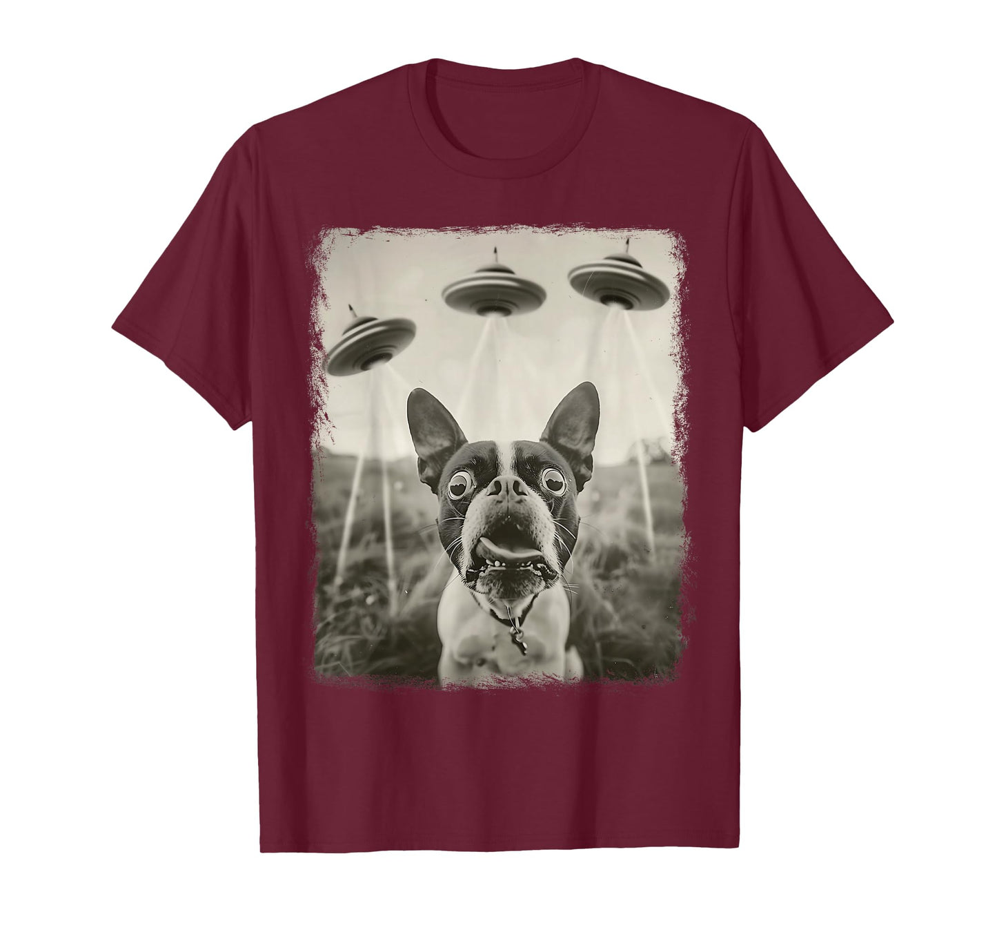 Boston Terrier Dog UFO Alien Extraterrestrial Selfie T-Shirt