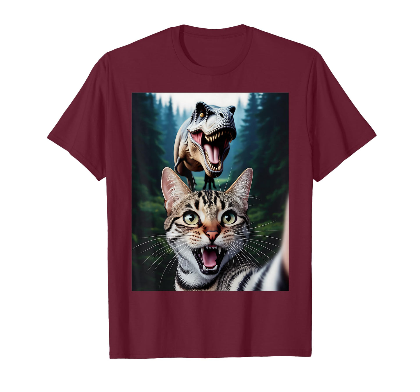 Funny Cat Selfie With T-Rex Dinosaur Cat Men Women Kids T-Shirt