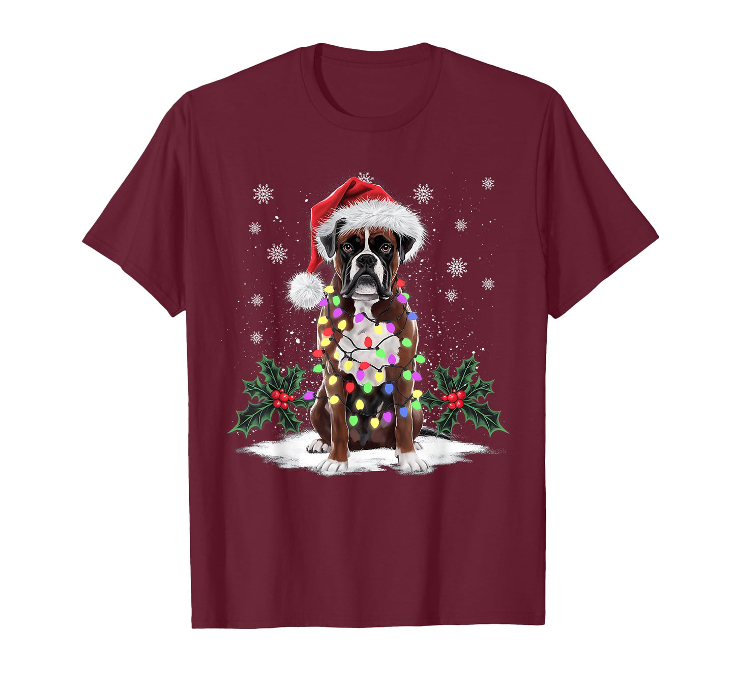 Funny Boxer Dog Santa Hat Men Women Christmas Xmas T-Shirt