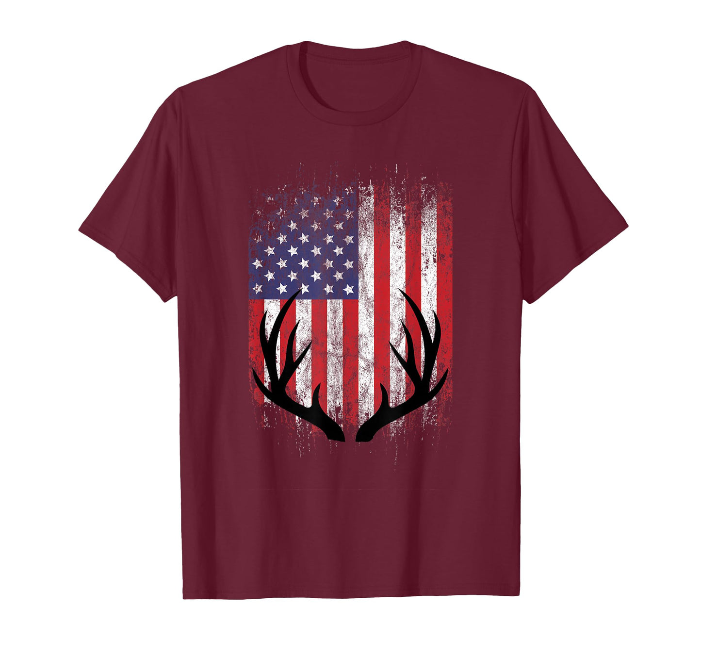 Deer Hunting American Flag Whitetail Buck Antlers Short Sleeve T-Shirt