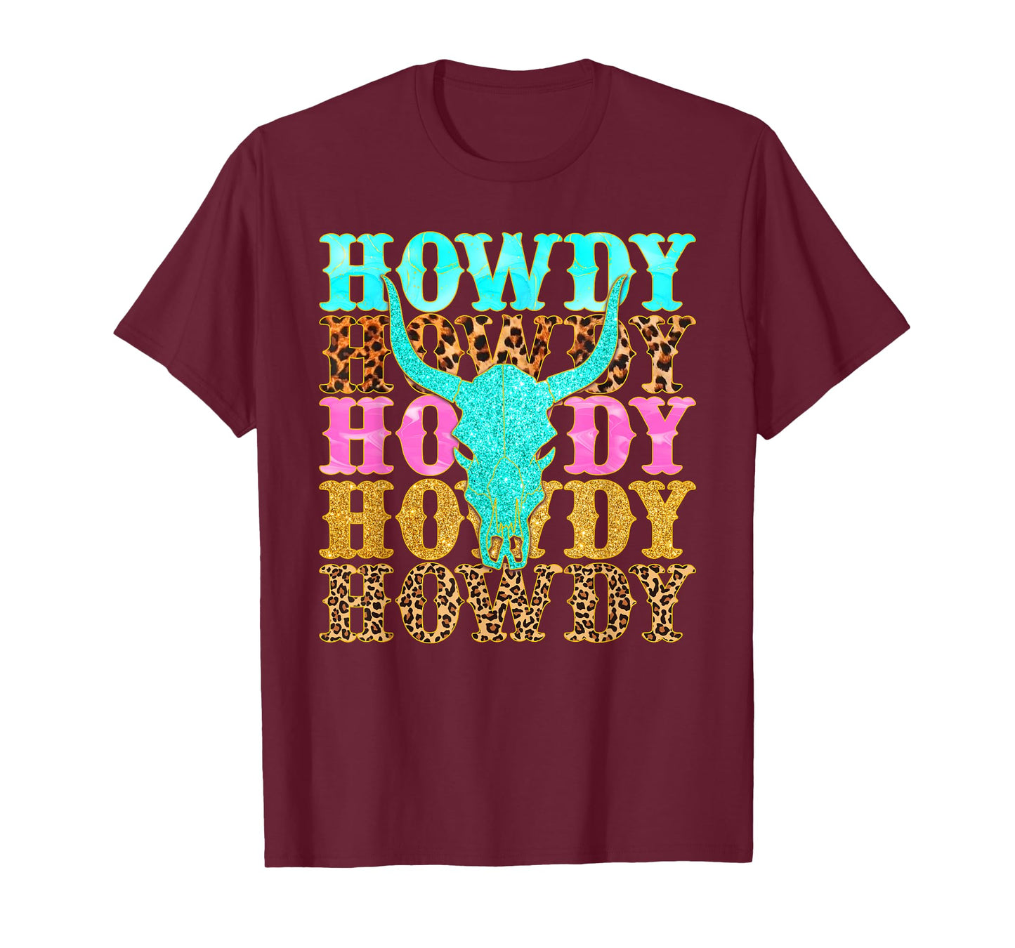 Western Country Leopard Howdy Bull Skull Cowgirl Rodeo T-Shirt