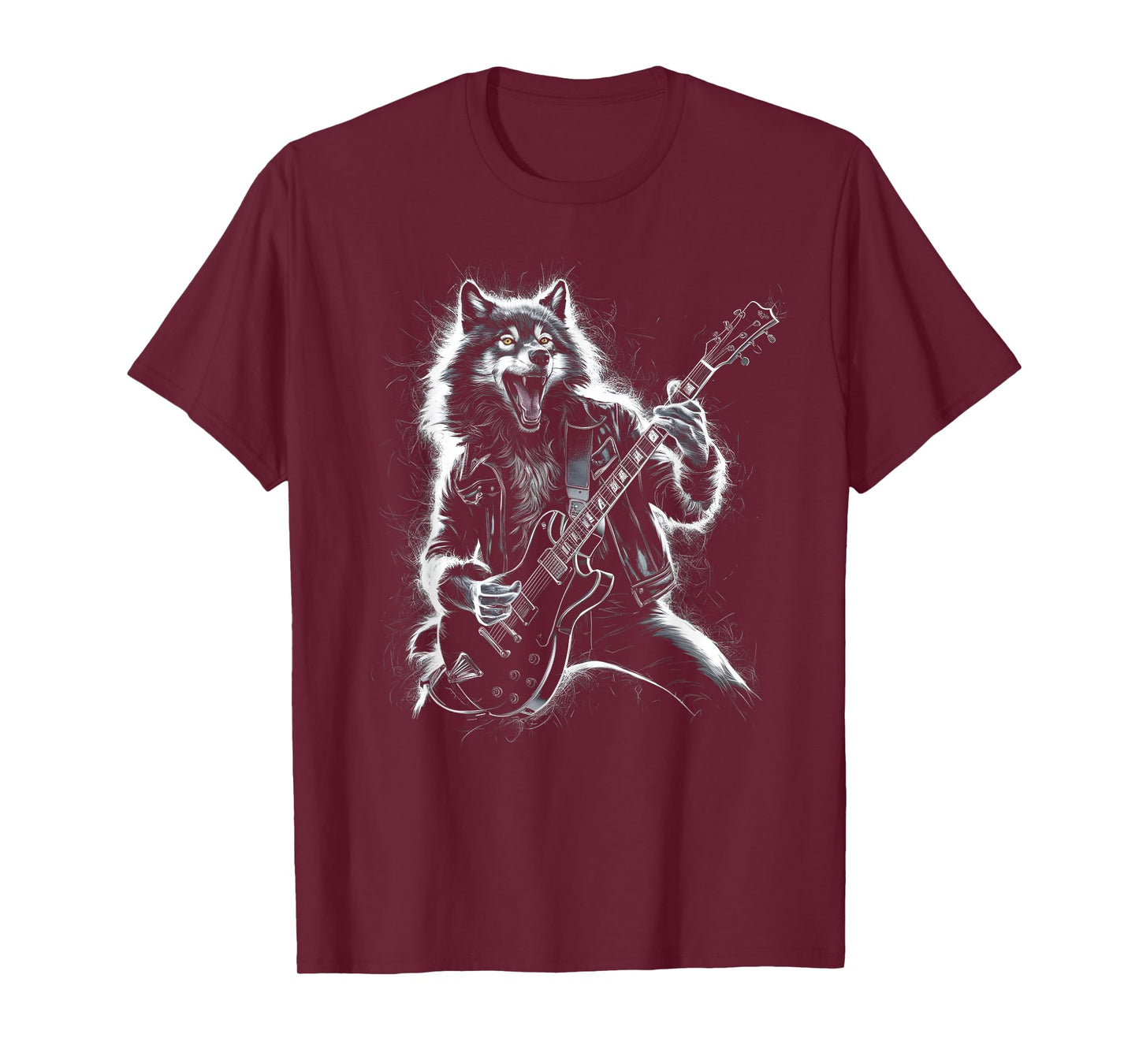 Wolf Playing Guitar Rocker Dog Playing Guitar Rock T-Shirt