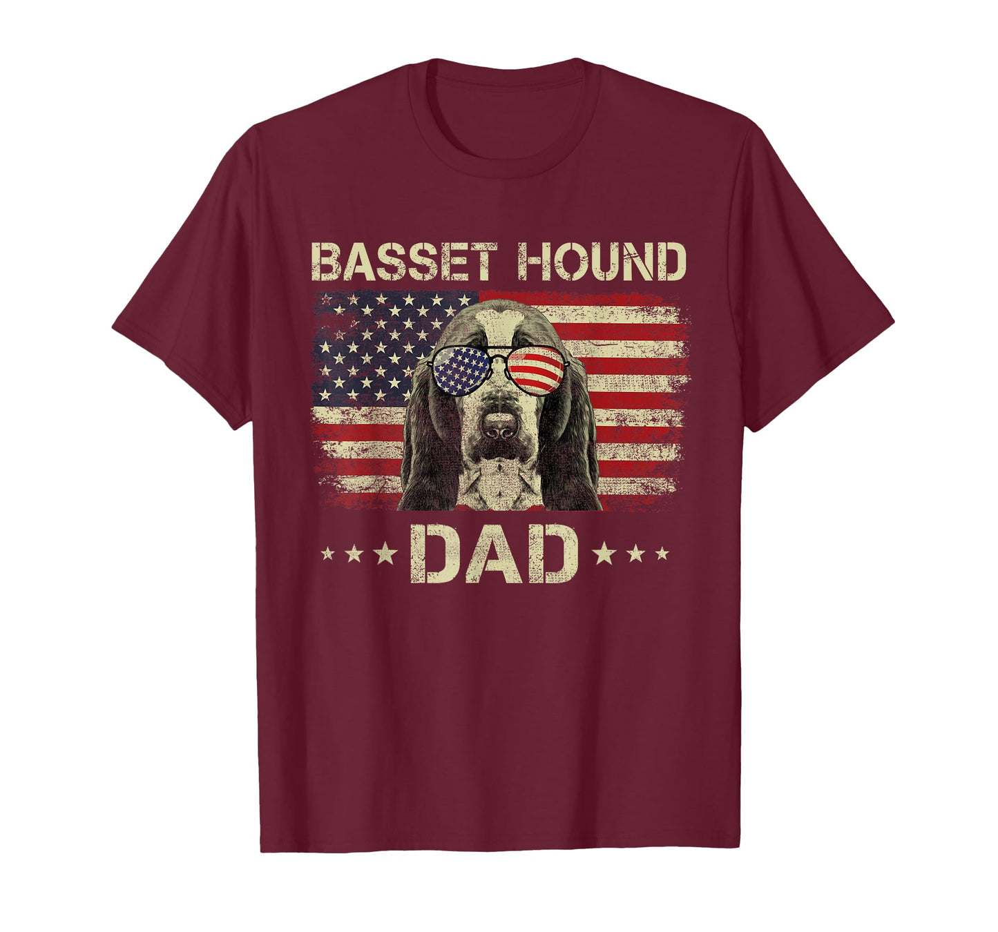 Basset Hound Dad Dog Lovers American Flag 4th Of July T-Shirt