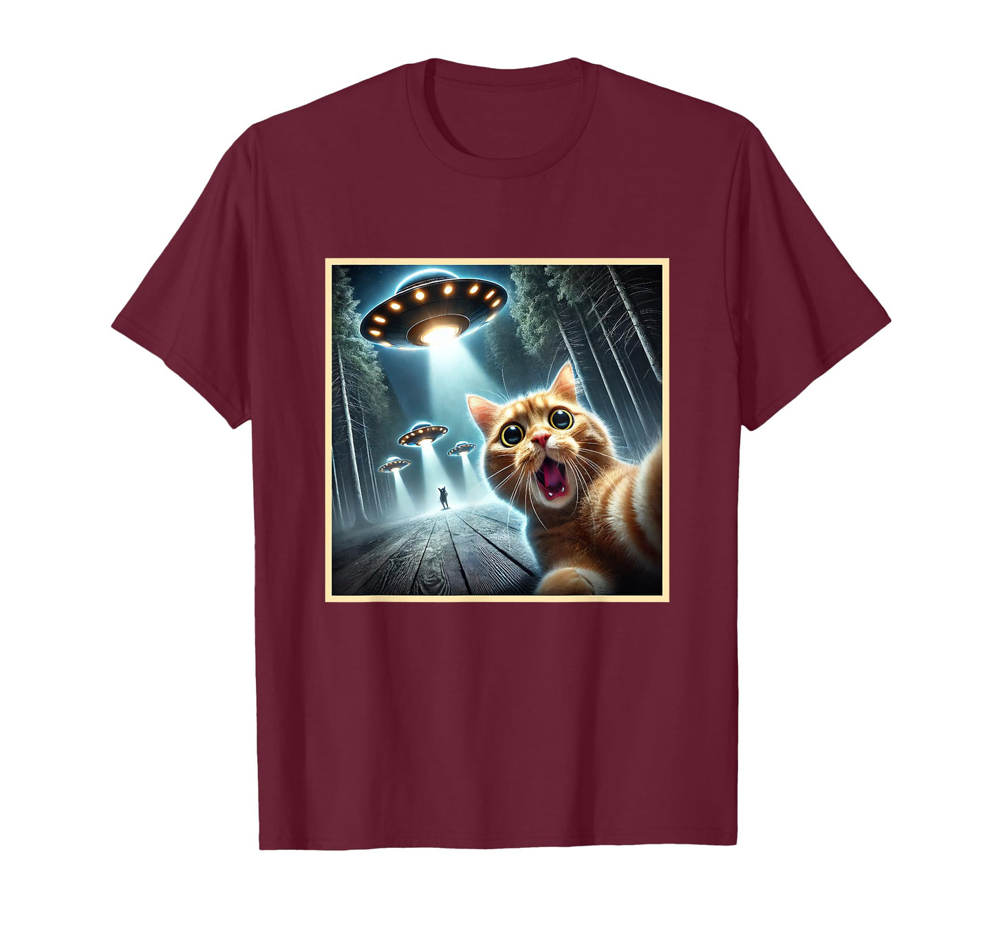 Funny Cat Taking A Selfie With UFO T-Shirt for Men Women Kids