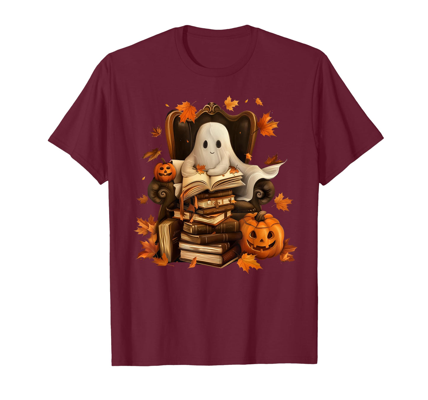 Vintage Ghost Book Reading Pumpkin Gothic Halloween Teachers T-Shirt