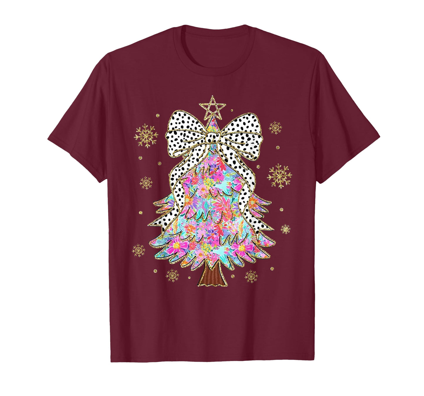 Bling Bling Floral Christmas Tree with Bow Festive Xmas T-Shirt