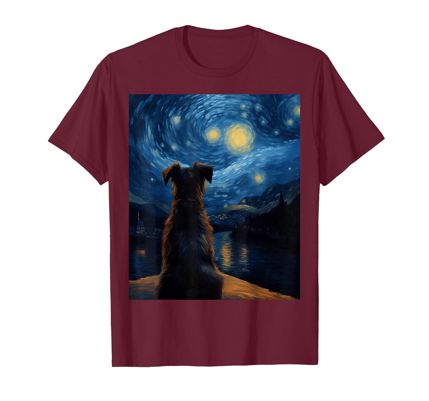 Dog Painting Art Starry Night Dog Vincent Van Gogh Dog Art T-Shirt