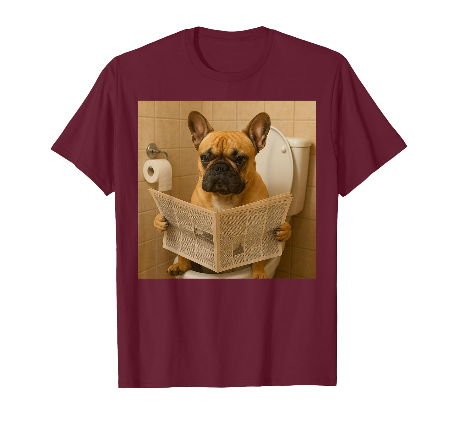 Funny French Bulldog Sitting on The Toilet Reading Newspaper T-Shirt