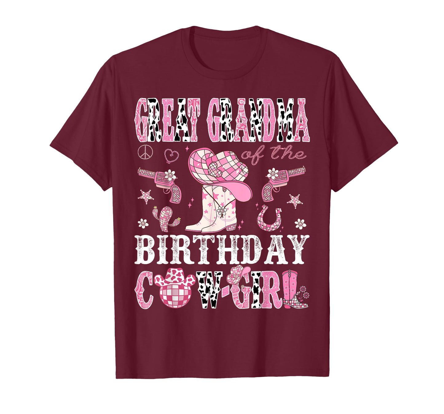 Great Grandma Of The Birthday Cow-Girl Pink Disco Western T-Shirt