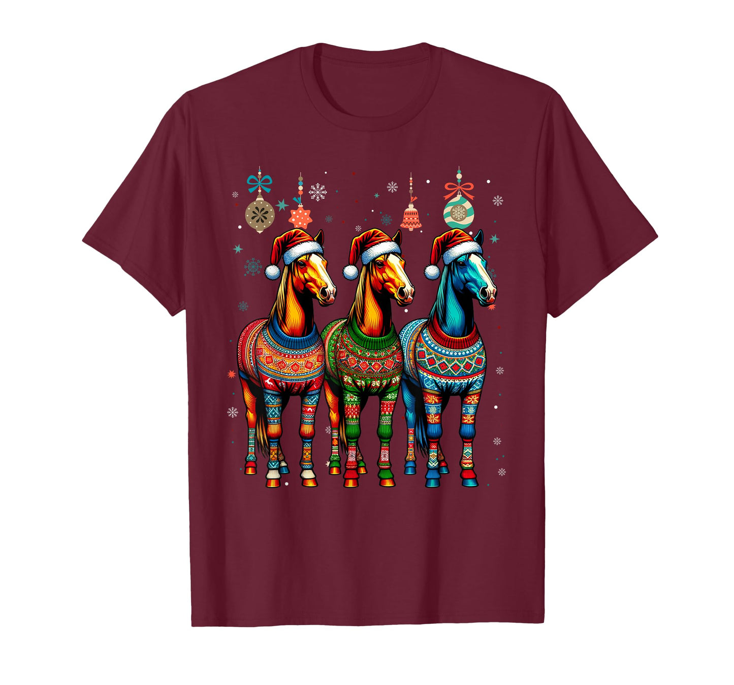 Horses Ugly Sweaters Christmas Xmas Women Men Horse Lover T-Shirt