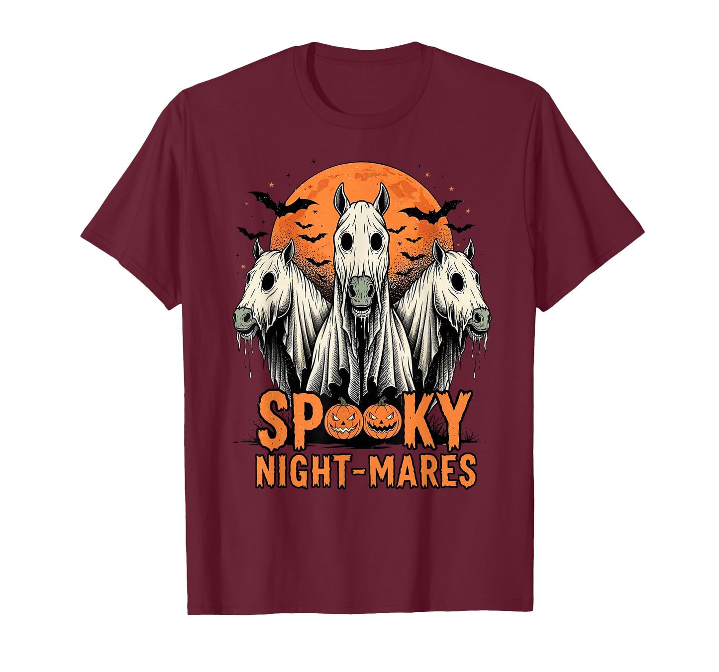 Horror Retro Spooky Night-Mares Horses Boo Ghosts Halloween T-Shirt