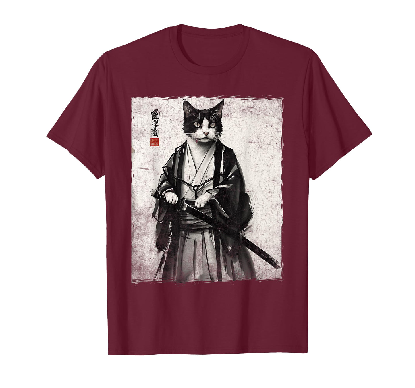 Samurai Cat Ukiyo-e Warrior Art Vintage Ninja Cat Graphic T-Shirt