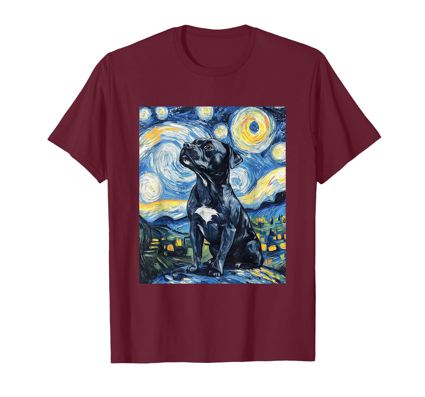 Pitbull Dog Pit Bull Pittie - Van Gogh Style - Starry Night T-Shirt