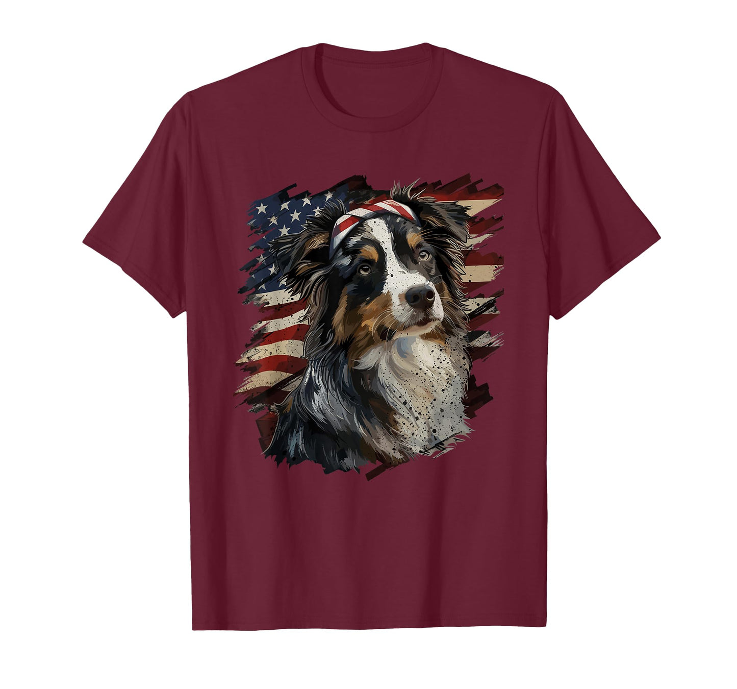 Australian Shepherd Patriotic 4th of July USA American Flag T-Shirt
