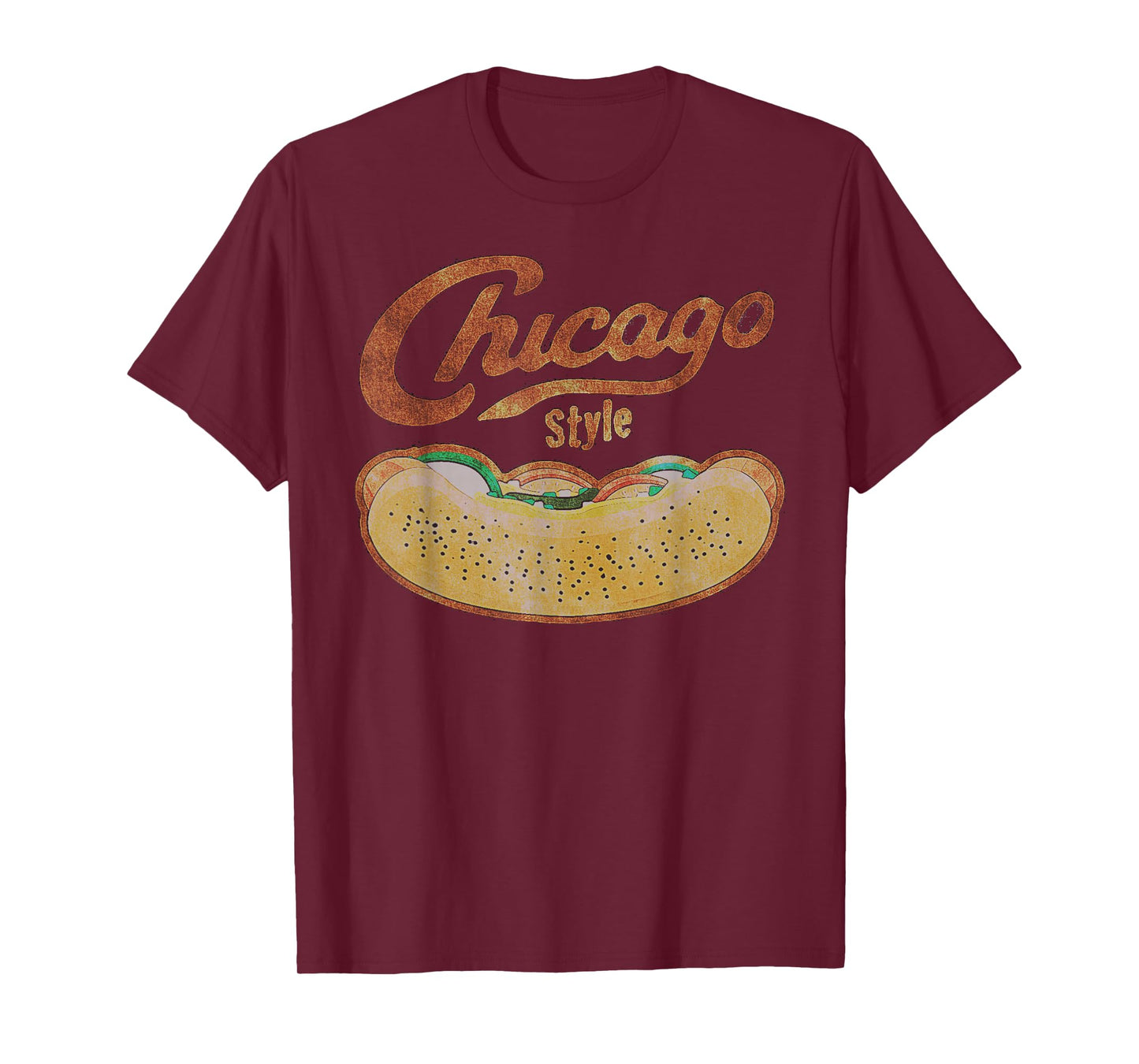 Chicago Style Hot Dog Distressed T-Shirt T-Shirt