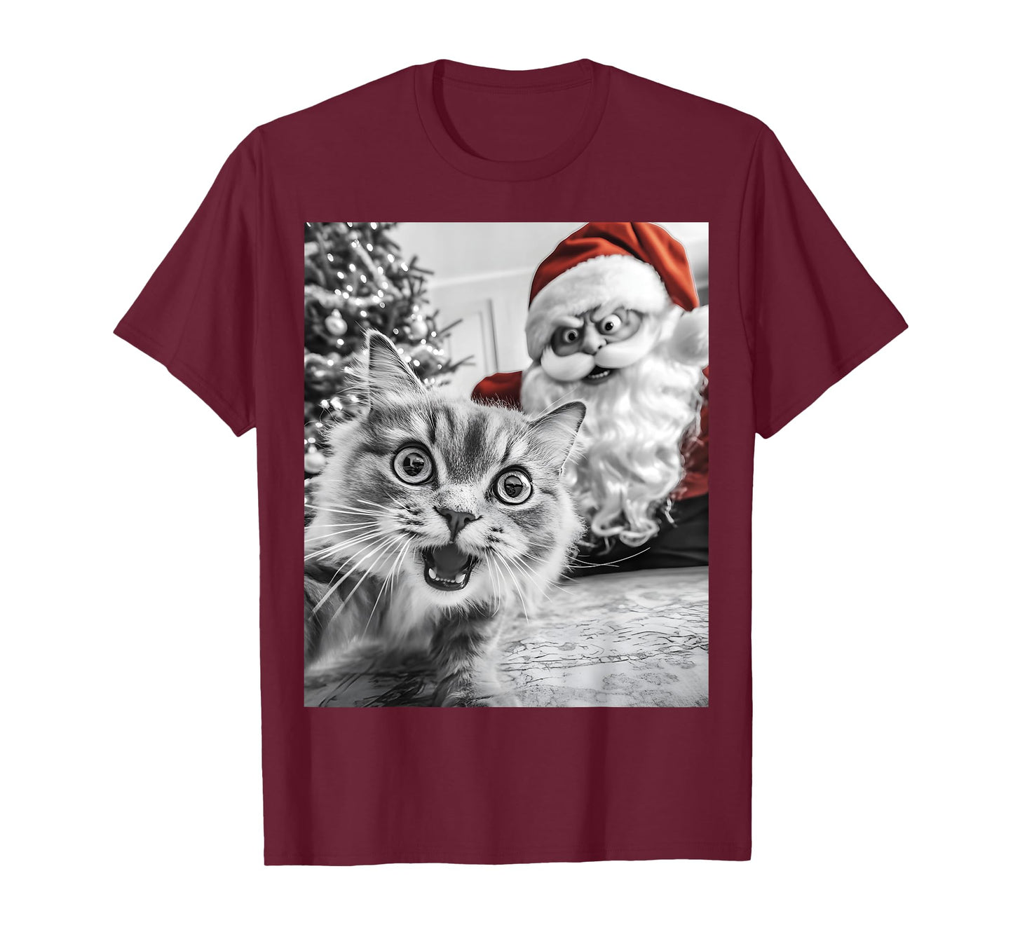 Funny Cat Selfie With Santa Christmas Men Women T-Shirt
