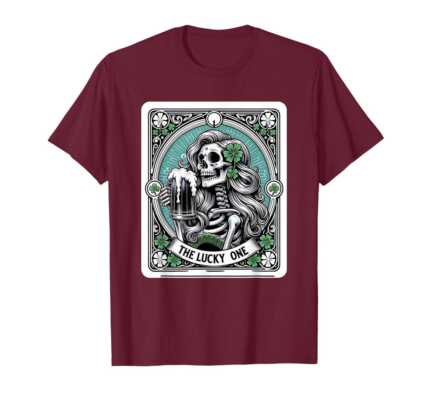 Lucky One St Patricks Day Tarot Card, Funny Skeleton T-Shirt