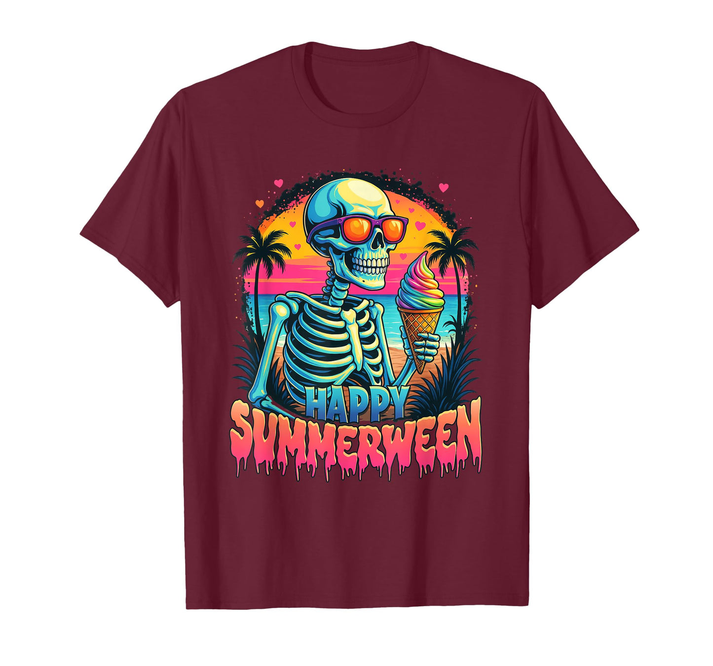 Summer Watermelon Jack-o-lantern Happy Summerween Skeleton T-Shirt