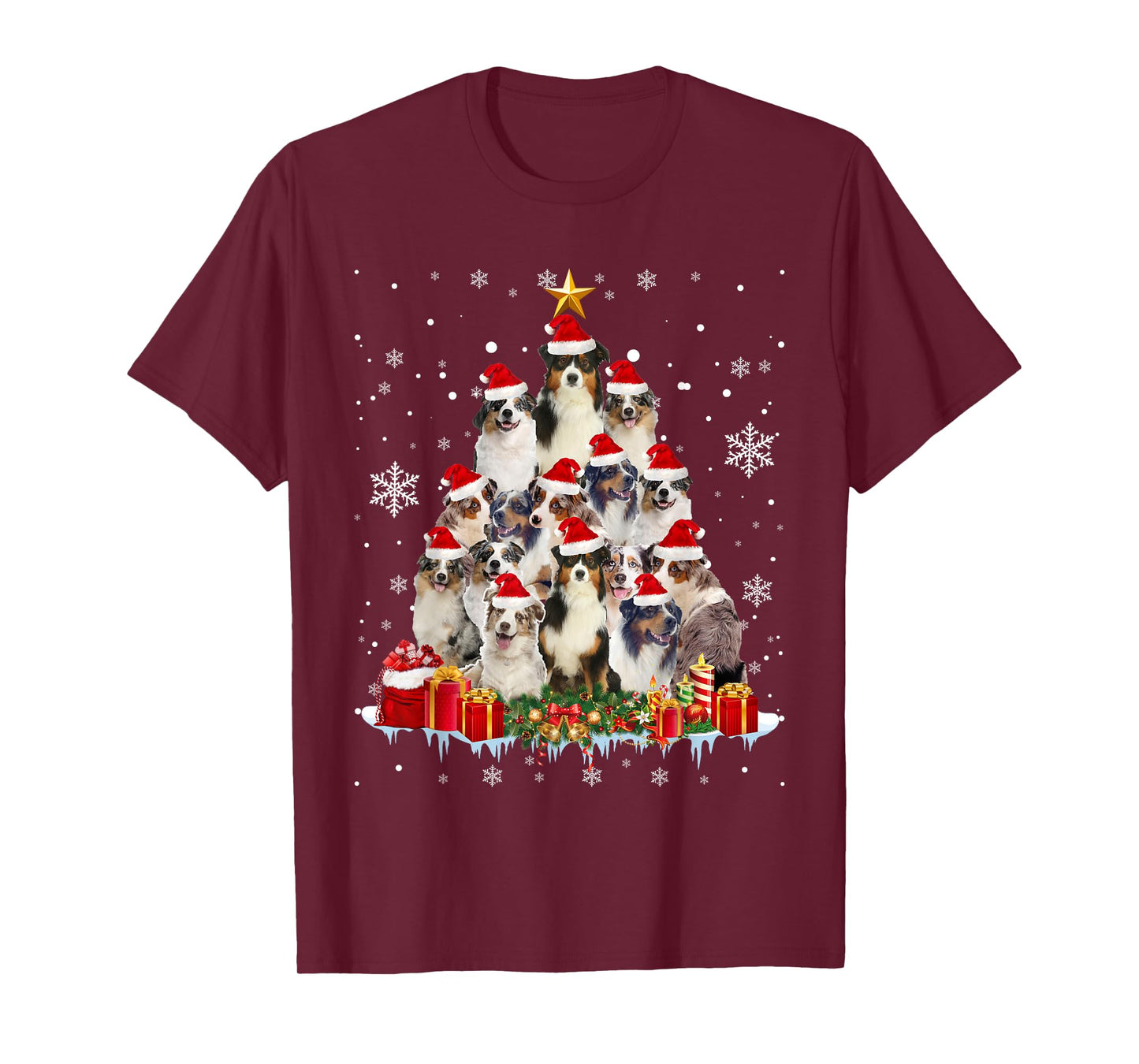 Aussie Christmas Tree Funny Xmas Gifts For Dog Lover T-Shirt for Men Women Kids