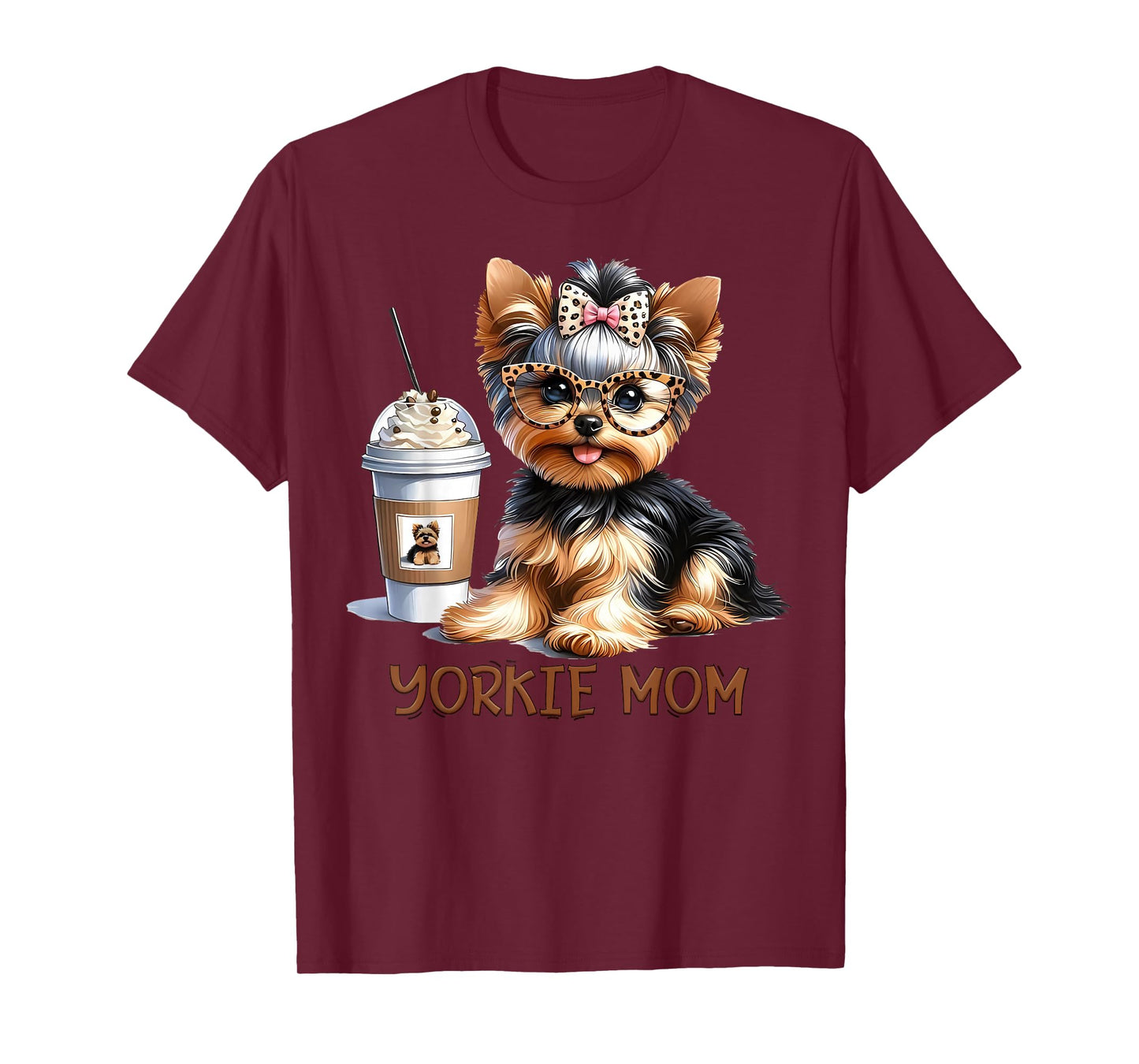 Cute Yorkie Mom Coffee Latte Iced Cream Yorkie Dog Mama T-Shirt