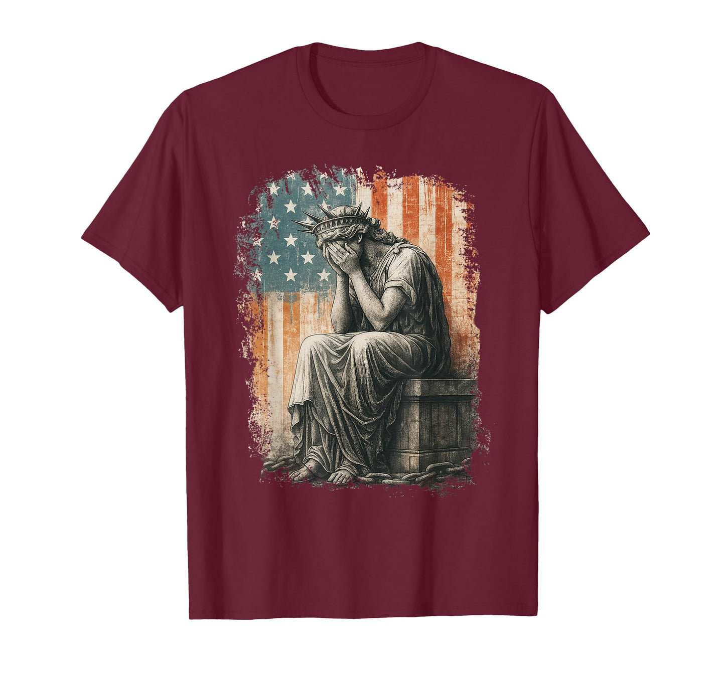 Statue Of Liberty Weeping Distressed Flag Art For Men Women T-Shirt