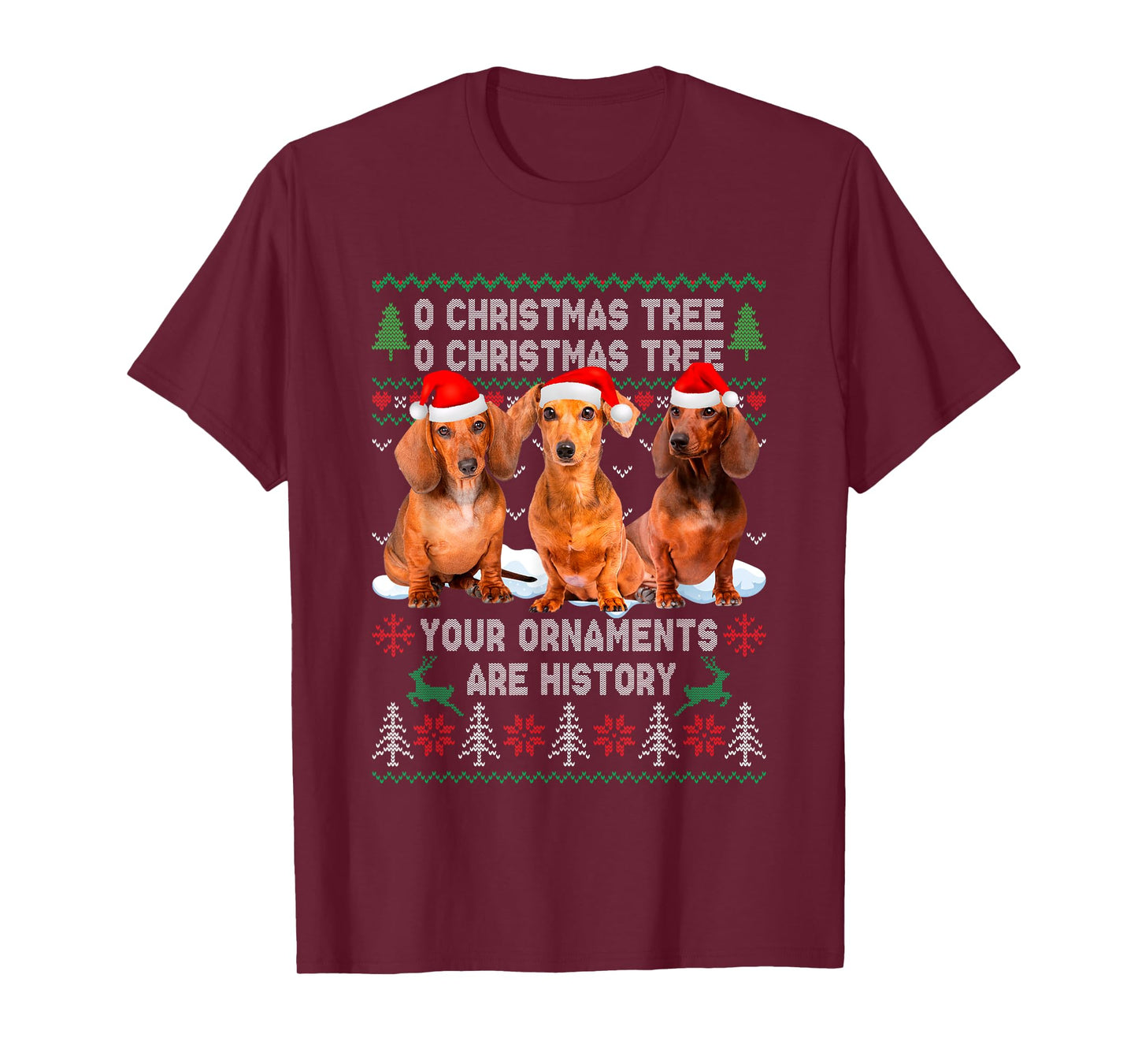 Cute Dachshund Dog Oh Christmas Tree Ugly Xmas T-Shirt