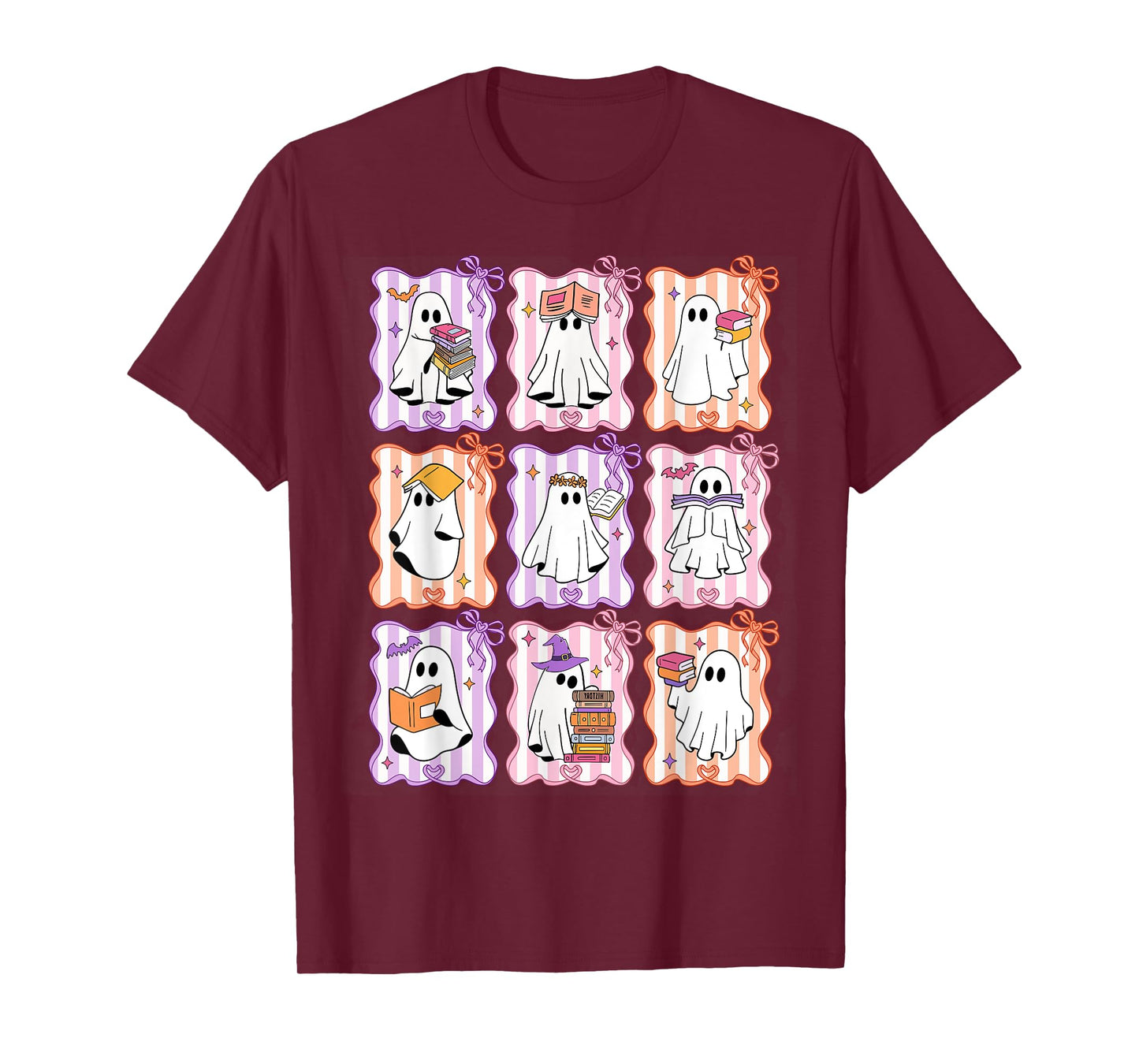Preppy Spooky Ghost Reading Halloween Books Lover Teacher T-Shirt