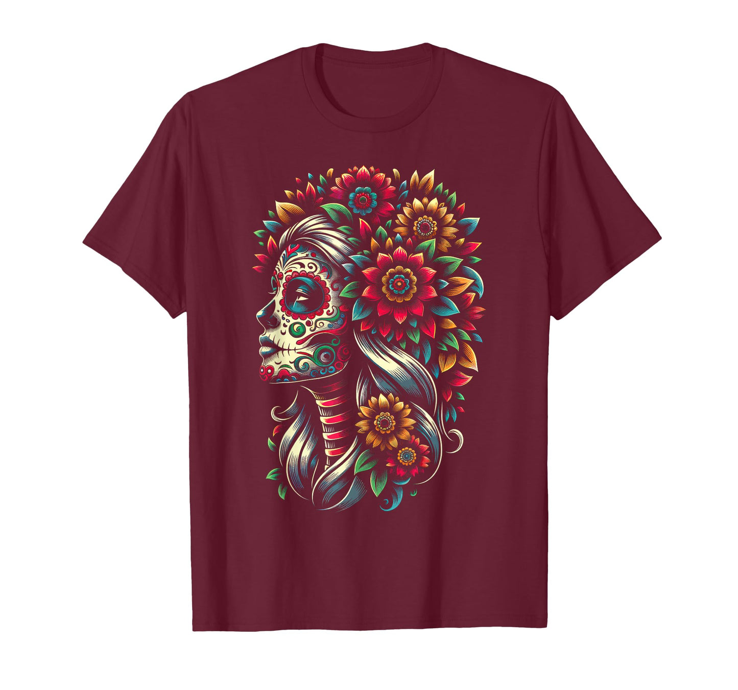 De Los Muertos La Catrina Day of the Dead Sugar Skull Women T-Shirt