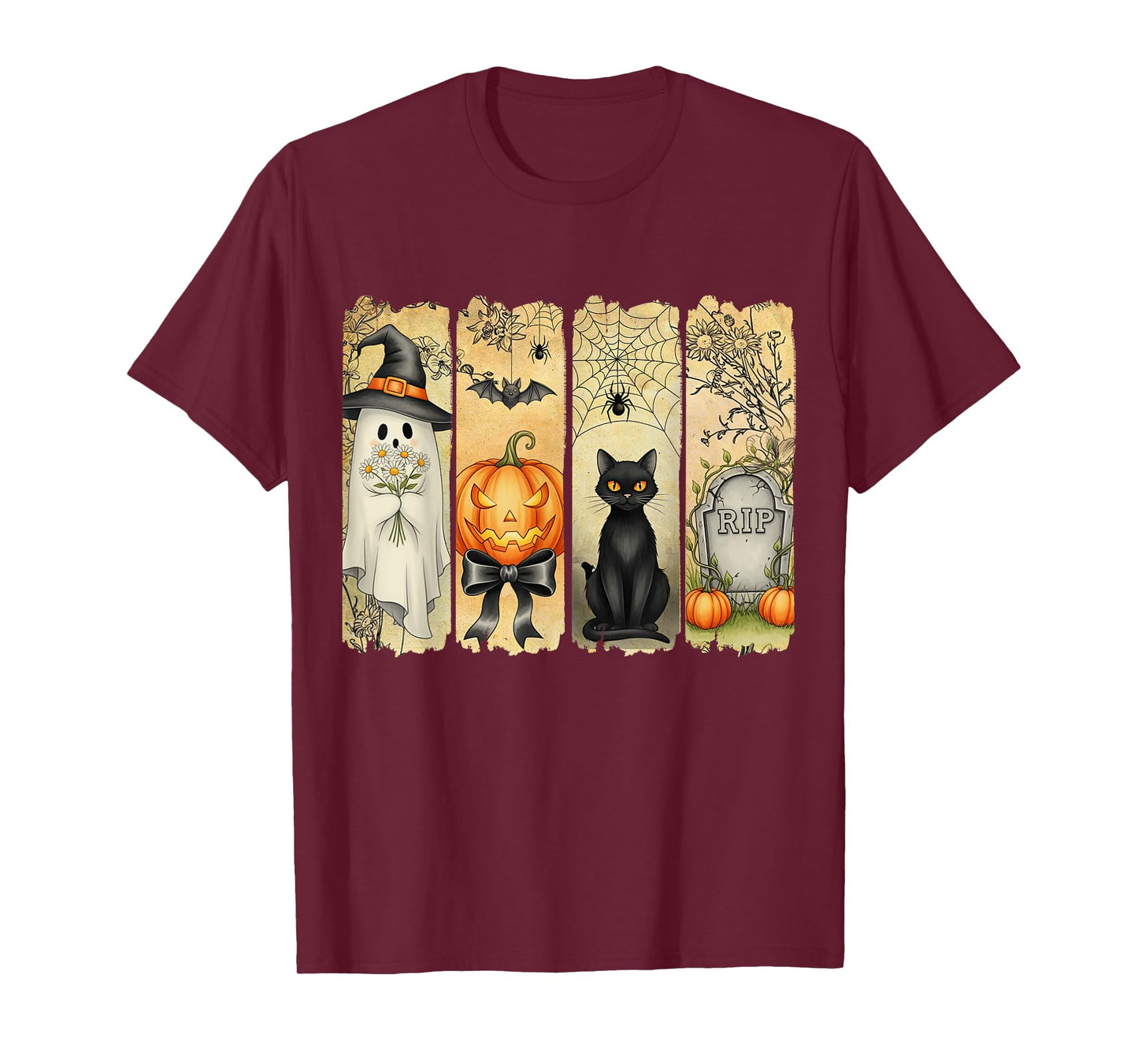 Spooky Season Vintage Halloween Ghost Pumpkin Coquette Bow T-Shirt