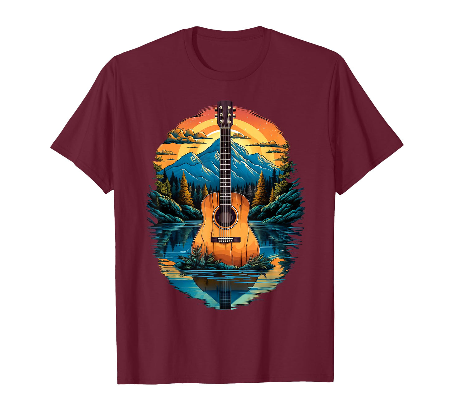 Acoustic Guitar Sunset By The Lake T-Shirt