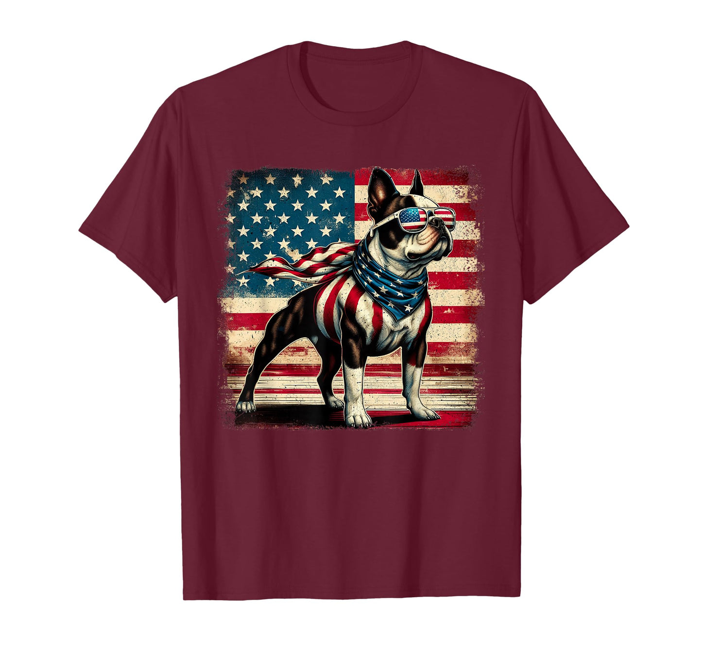 Boston Terrier Dog 4th of July USA American Flag Patriotic T-Shirt