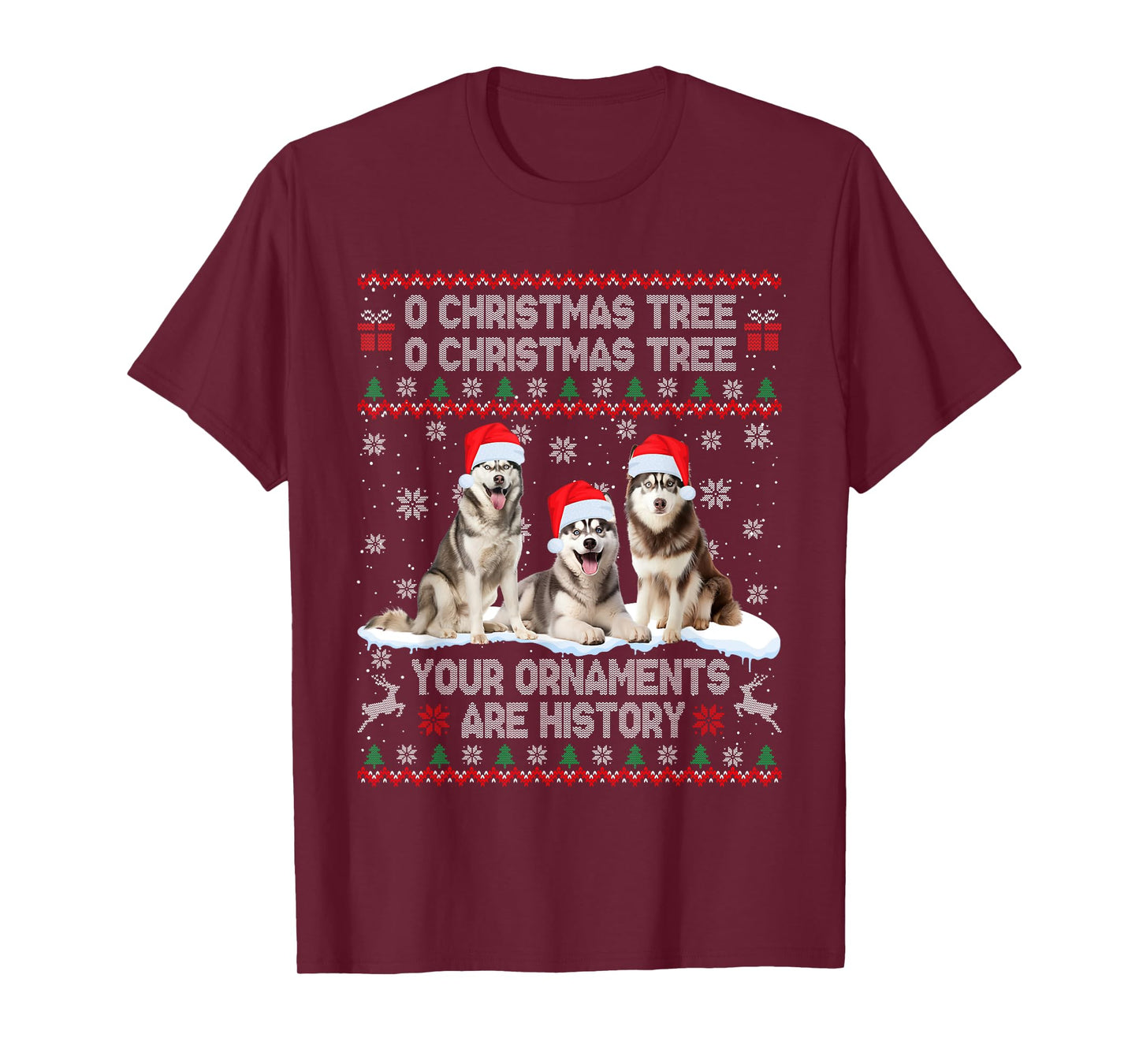 Siberian Husky Dog Ugly Sweater Christmas Light Xmas Pajama T-Shirt