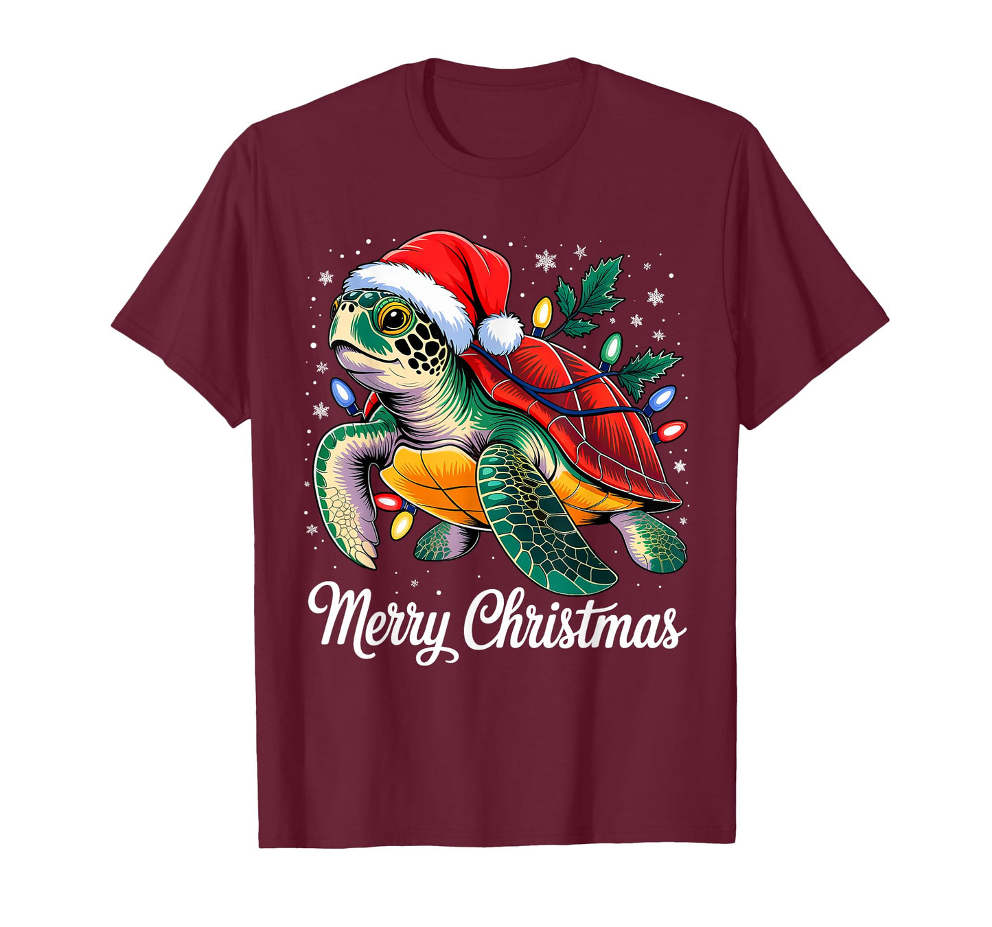 Turtle Santa Hat Merry Christmas Lights Xmas Holiday Costume T-Shirt