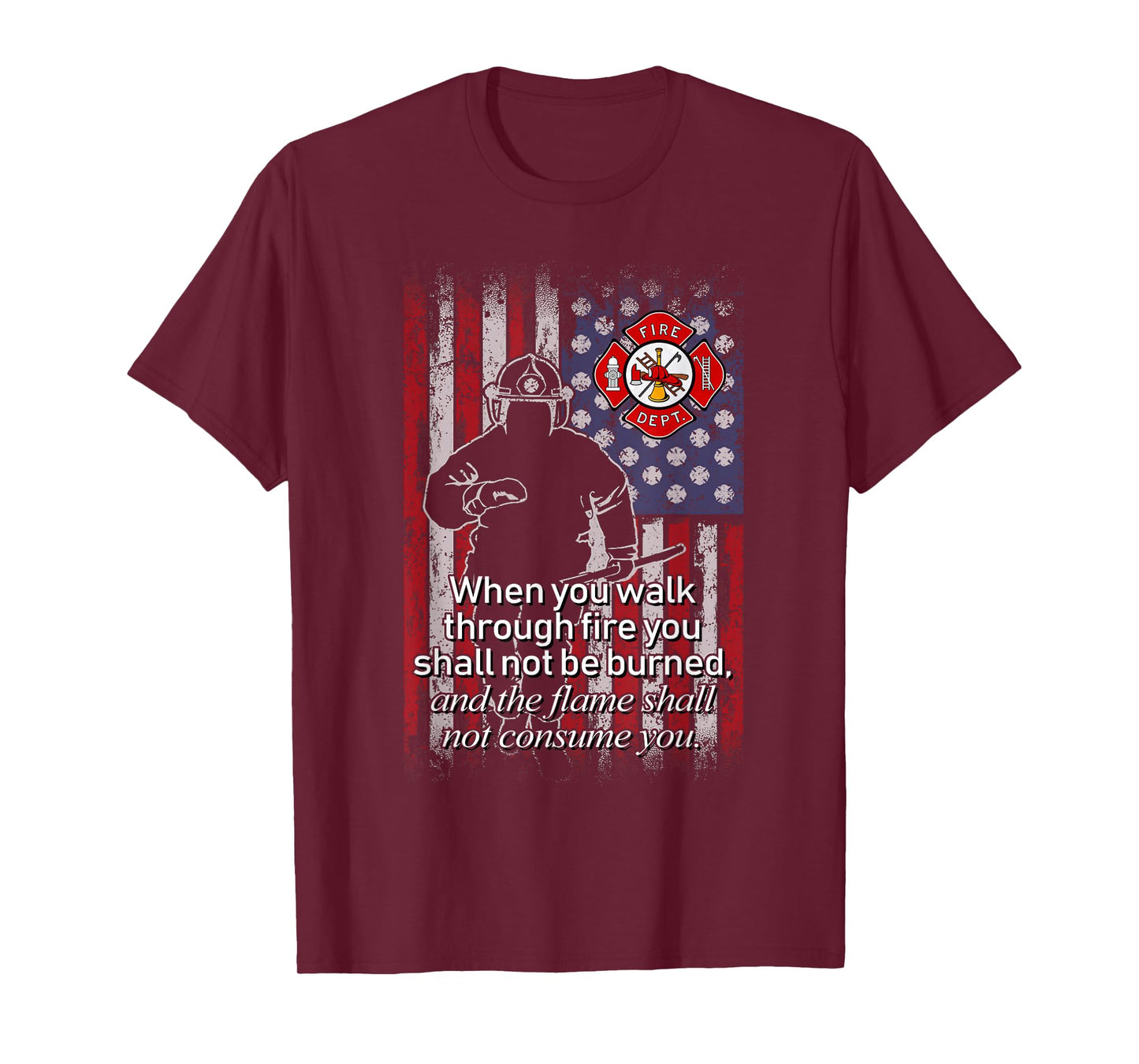 Thin Red Line Firefighter Bible Verse American Flag T-Shirt T-Shirt