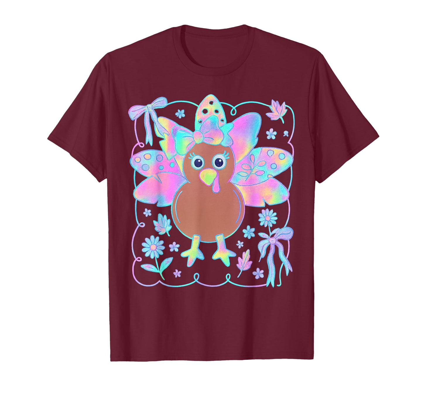Preppy Turkey Thanksgiving Vintage Boho Floral Fall Vibes T-Shirt