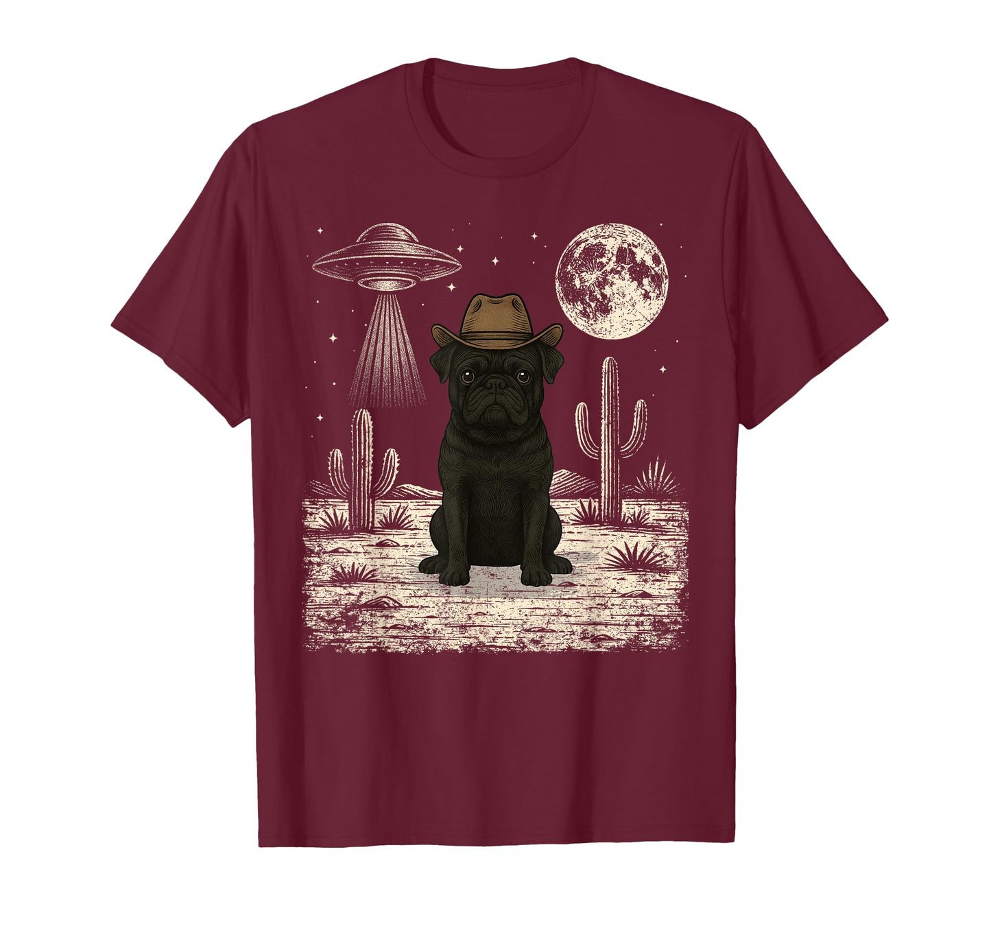 Funny Pug Cowboy Western Dog UFO T-Shirt
