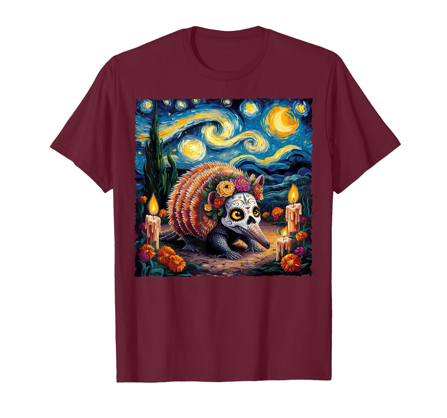 Armadillo Van Gogh Style The Starry Night Day Of Dead Funny T-Shirt