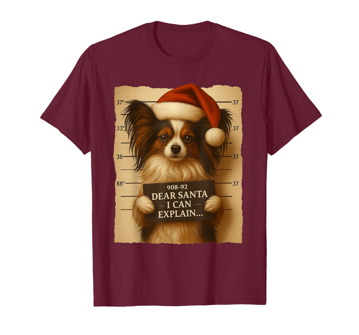 Funny Christmas Dog - Cute Papillon Santa Hat Tee T-Shirt
