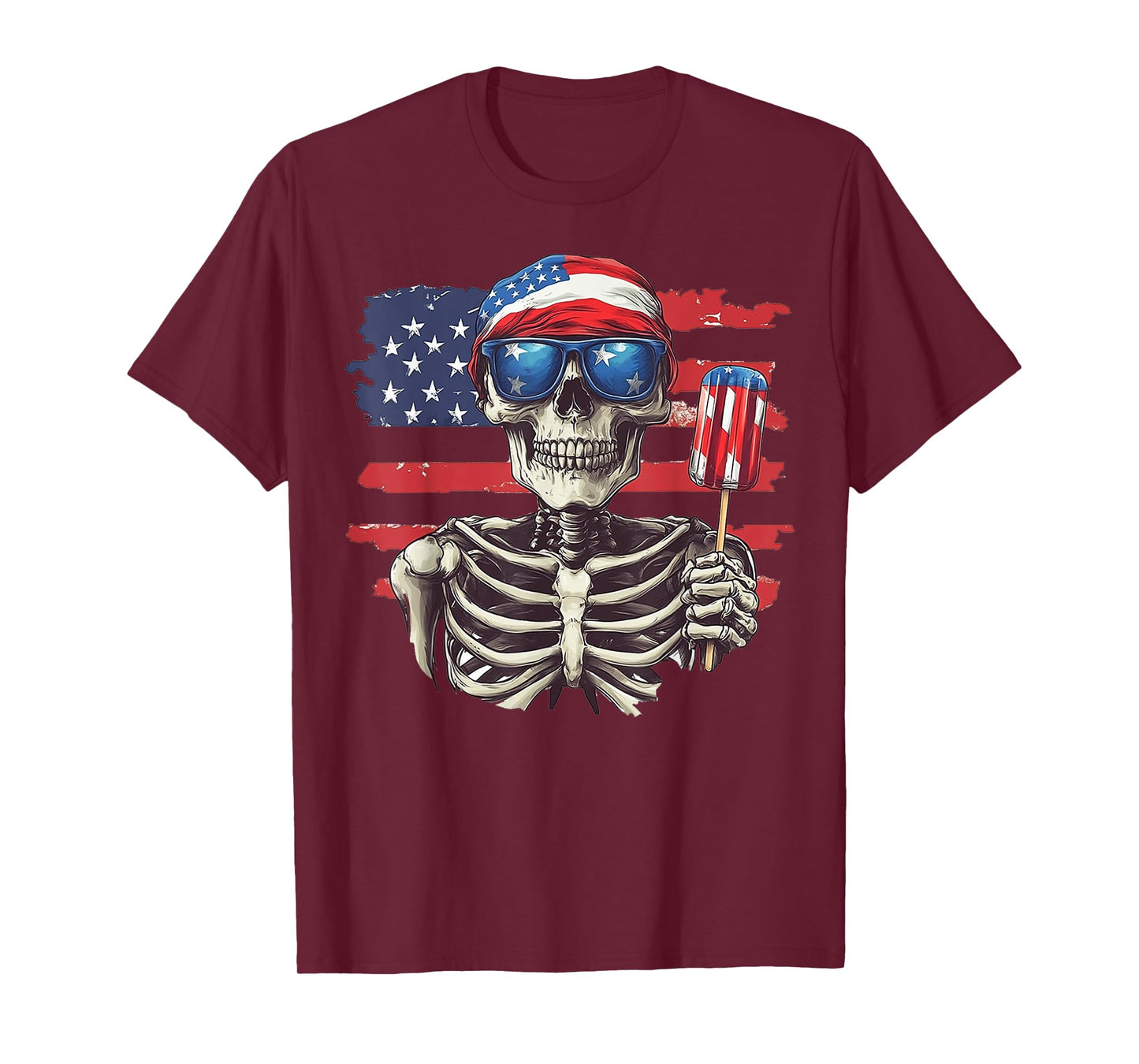 American Flag Skull Skeleton 4th Of July Shirt For Men Women T-Shirt