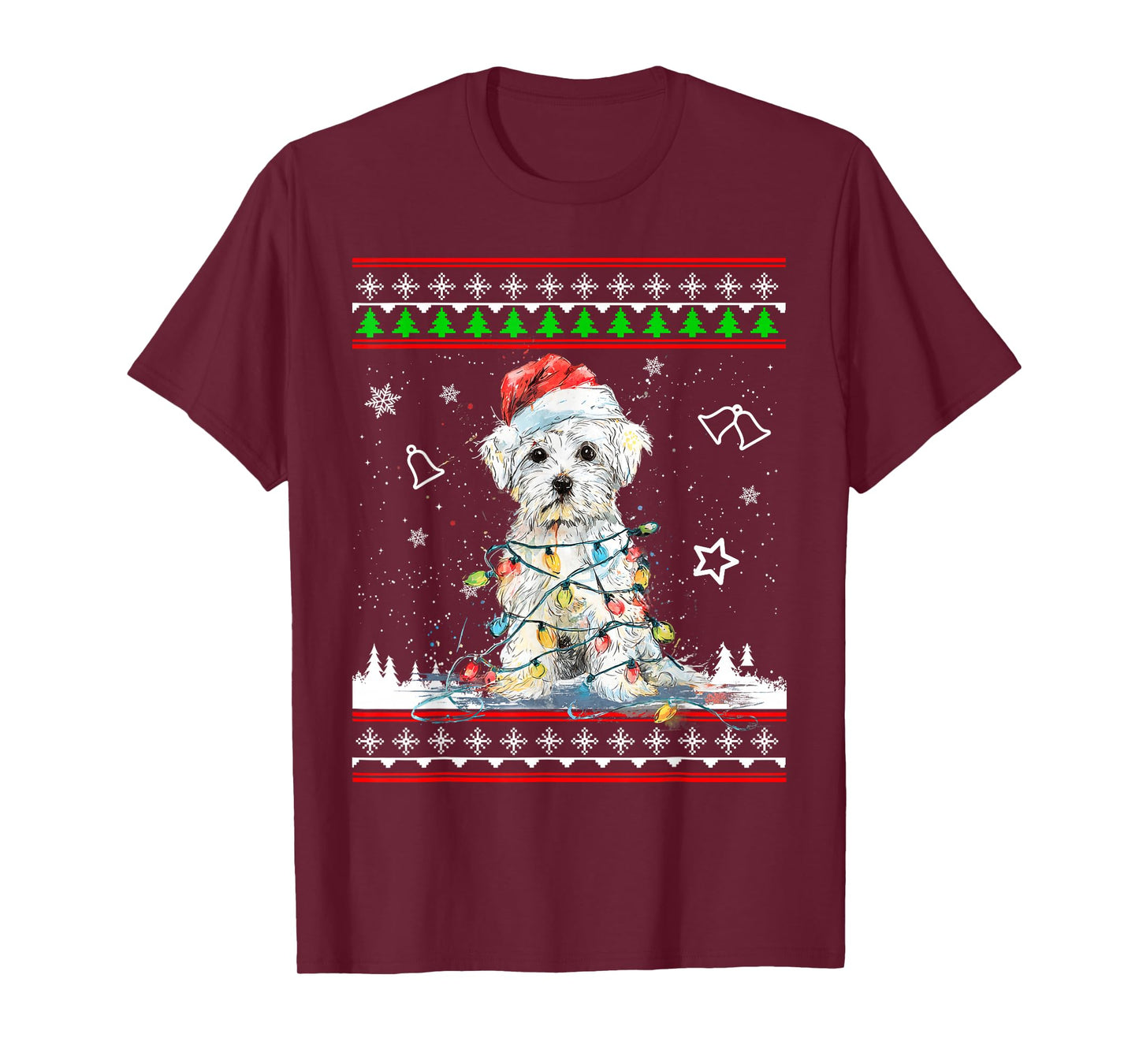 Maltese Christmas Ugly Sweater Funny Dog Xmas T-Shirt
