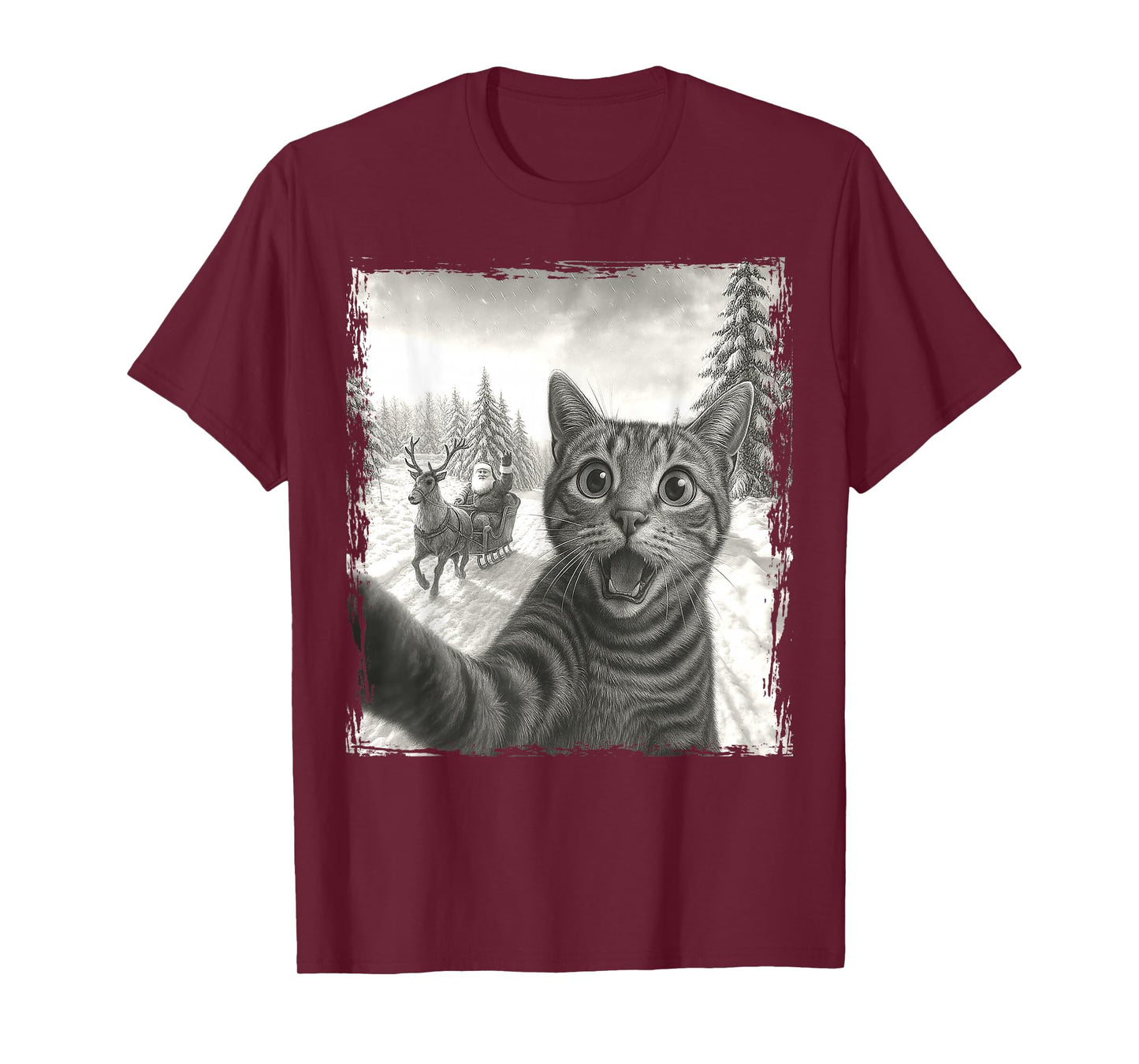 Selfie with Santa Sleigh Funny Cat Christmas Cat Mom Dad T-Shirt
