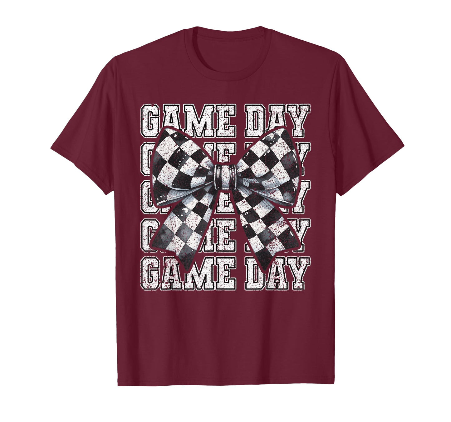 Retro Croquette Bow Black White Checkered Football Game Day T-Shirt