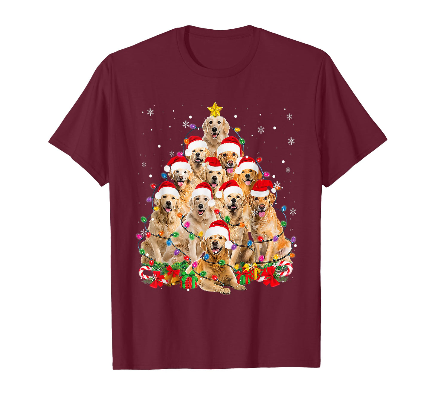 Funny Golden Retriever Christmas Lights Tree Dog Lover Xmas Men Women T-Shirt