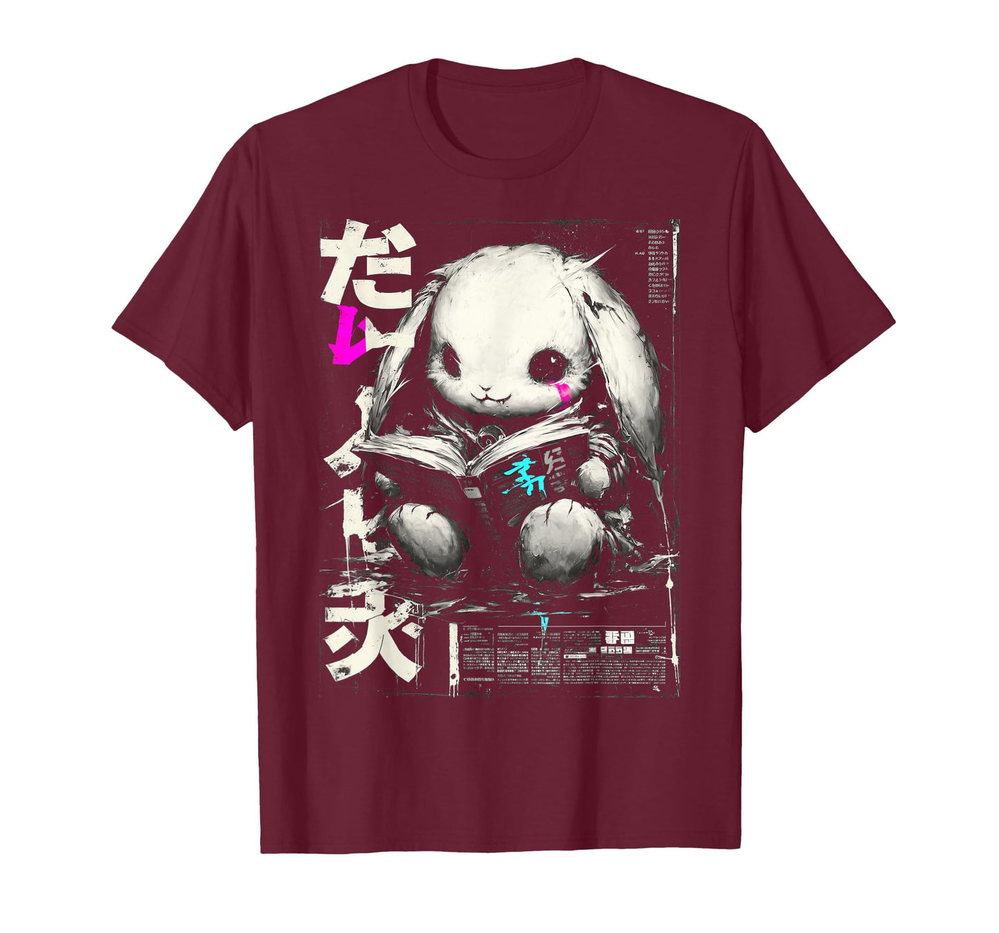 Dark Manga Bunny Reading Book Fantasy T-Shirt
