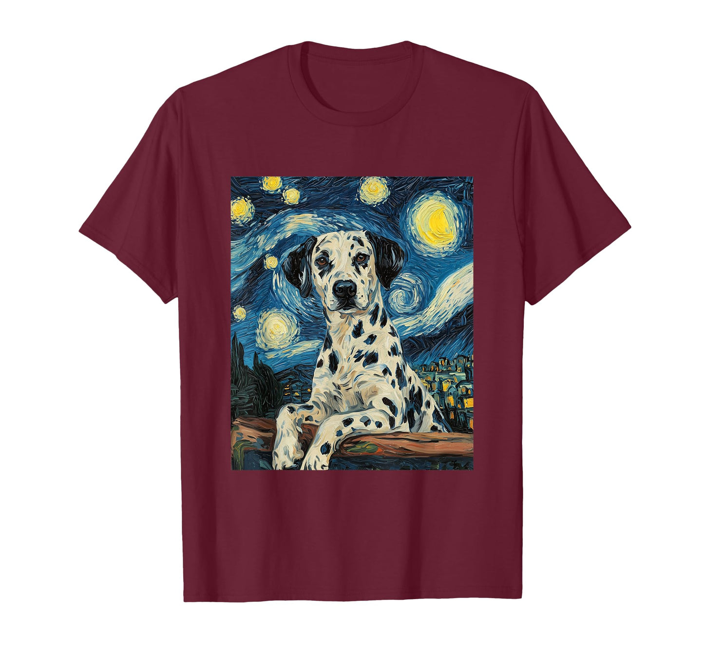 Cute Dalmatian Dog Doggy - Van Gogh Style - Starry Night T-Shirt
