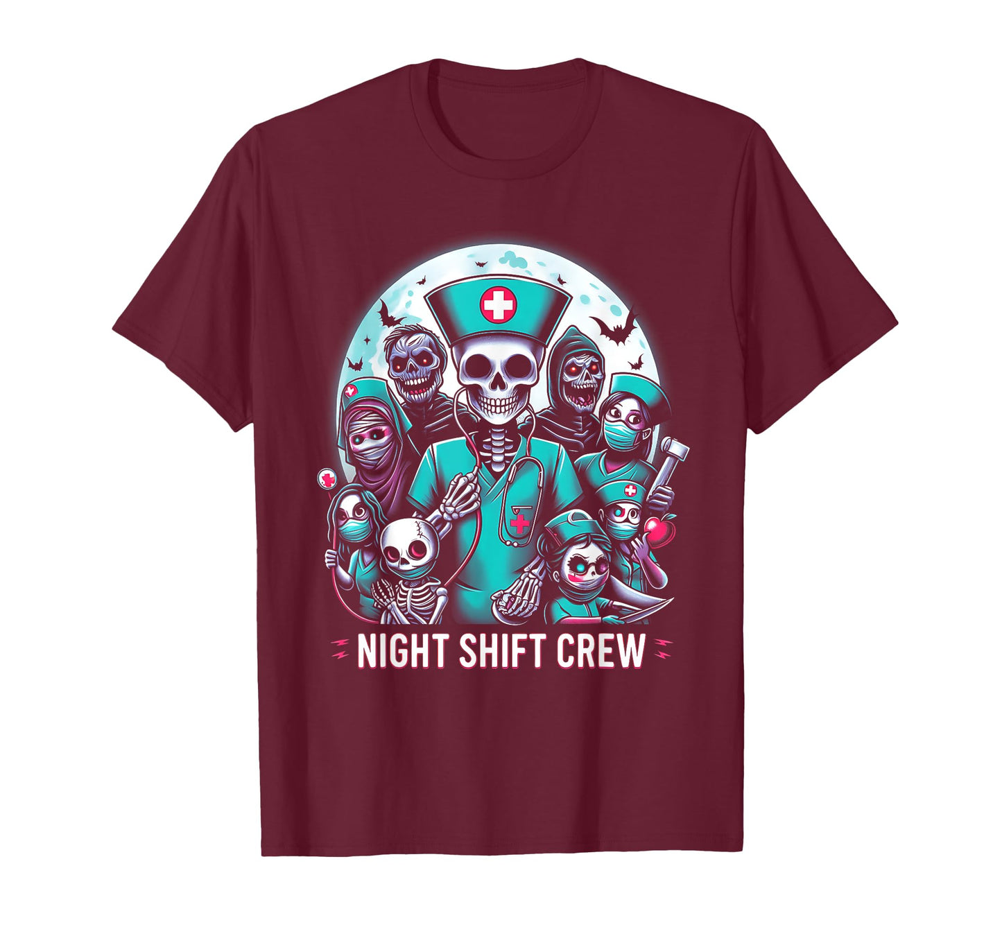 Night-Shift Crew Ghost Skeleton Zombie Funny Halloween Nurse T-Shirt