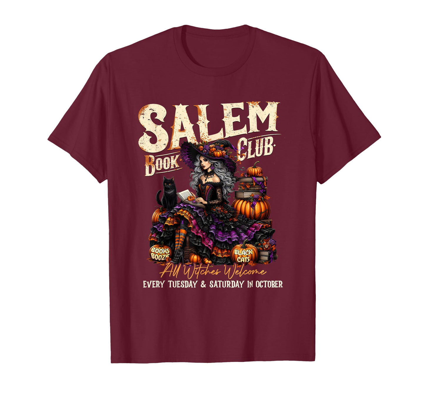 Salem Book Club Witches Welcome Books Black Cats T-Shirt