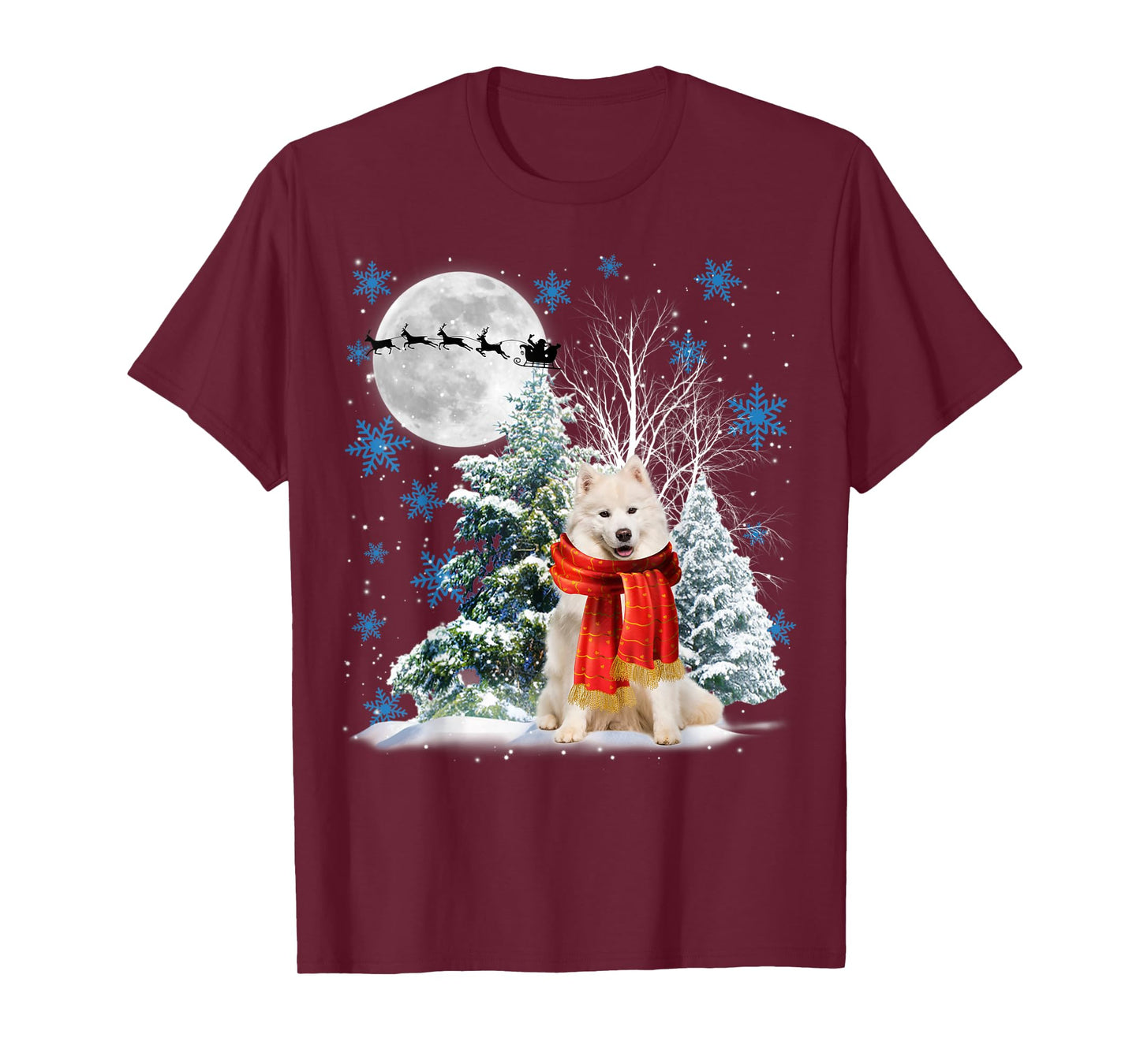 Samoyed Under Moonlight Snow Christmas Pajama T-Shirt